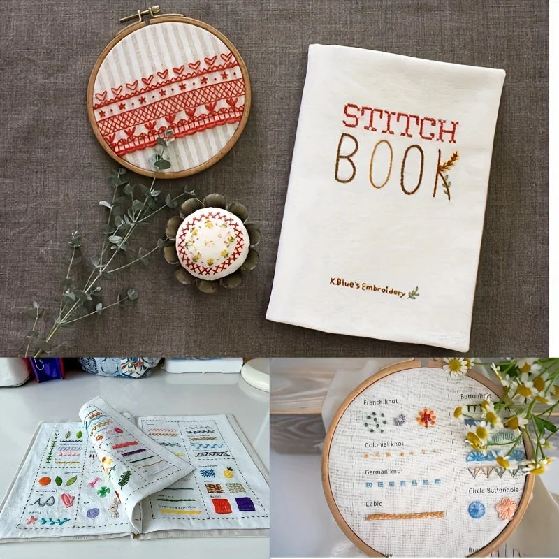 Kit Livre de Broderie Débutant – Guide des Points de Broderie avec 24 Fils et Tambour OFFERTS