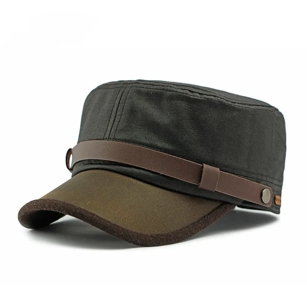 Casquette Militaire Homme Vintage en Toile Cirée Imperméable – Style Rétro Automne/Hiver