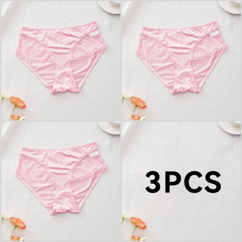 Lot de 3 Culottes en Satin Sexy avec Dentelle