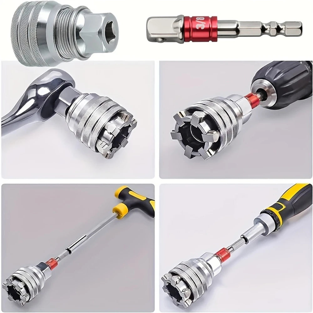 Clé à Douille Universelle Réglable 10–19 mm – Cliquet Multifonction avec Tige – Kit 2 Pièces