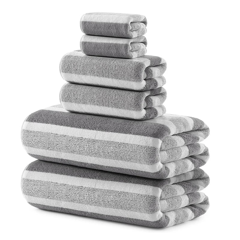 Lot de 6 Serviettes de Bain Rayées Super Douces & Absorbantes