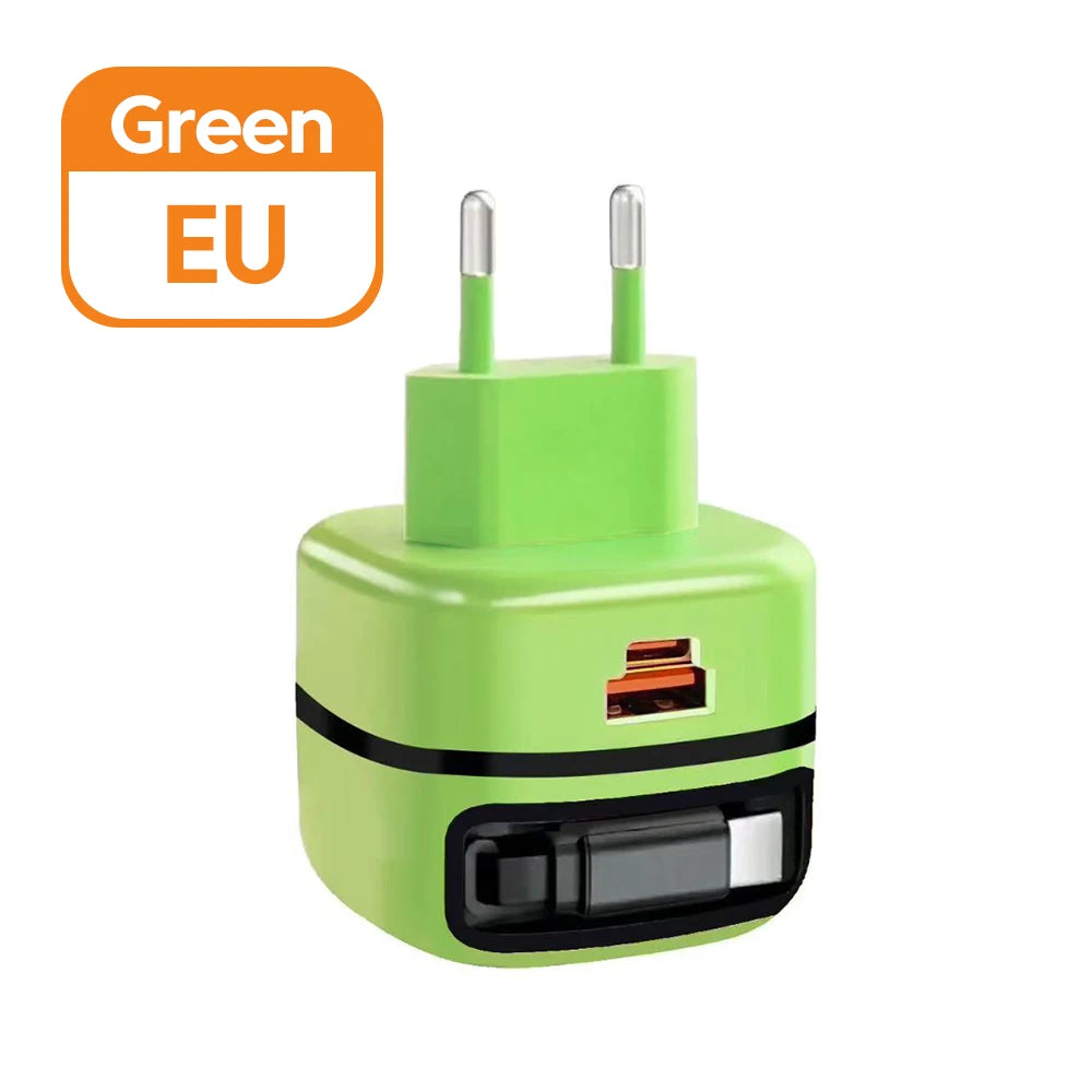 Chargeur Rapide 65W 2 Ports + Câble Rétractable