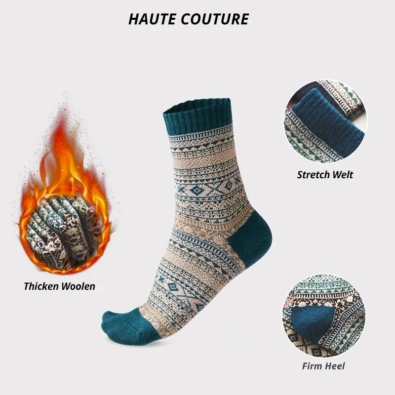 Lot de 10 paires de chaussettes en laine de mouton authentique - Style rétro