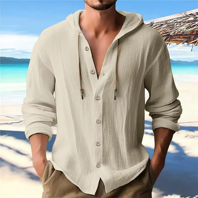Chemise Décontractée Été 100% Coton à Capuche