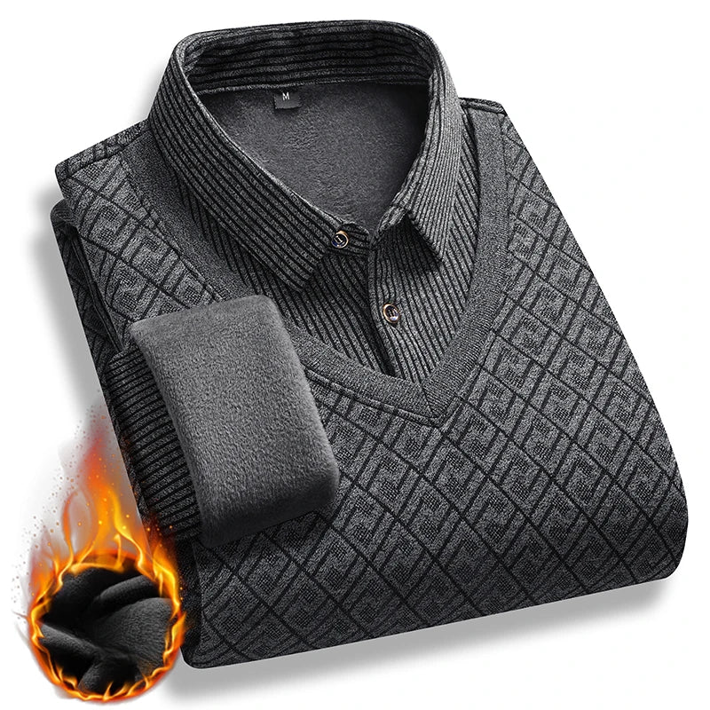 Pull 2 en 1 - Pull à Motif & Chemise à Rayures