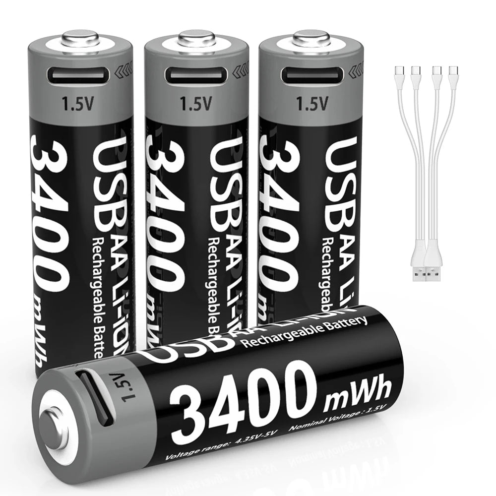 Lot de 4 Piles Rechargeables USB-C - AAA & AA