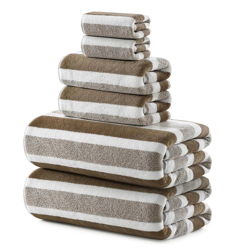 Lot de 6 Serviettes de Bain Rayées Super Douces & Absorbantes