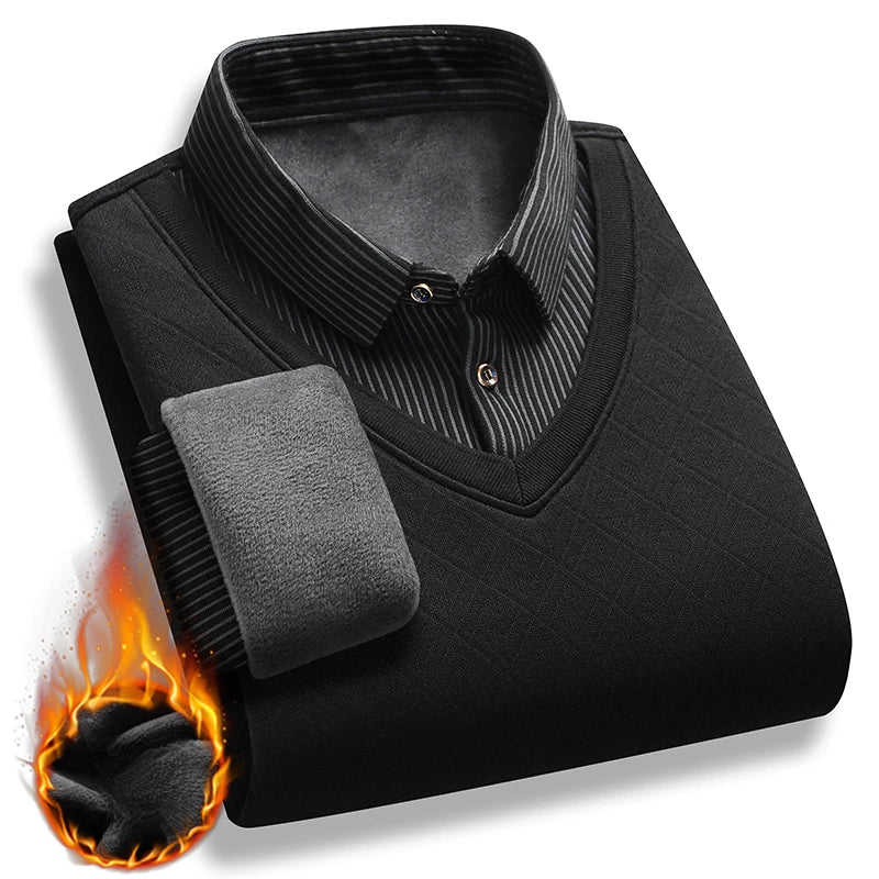 Pull 2 en 1 - Pull à Motif & Chemise à Rayures