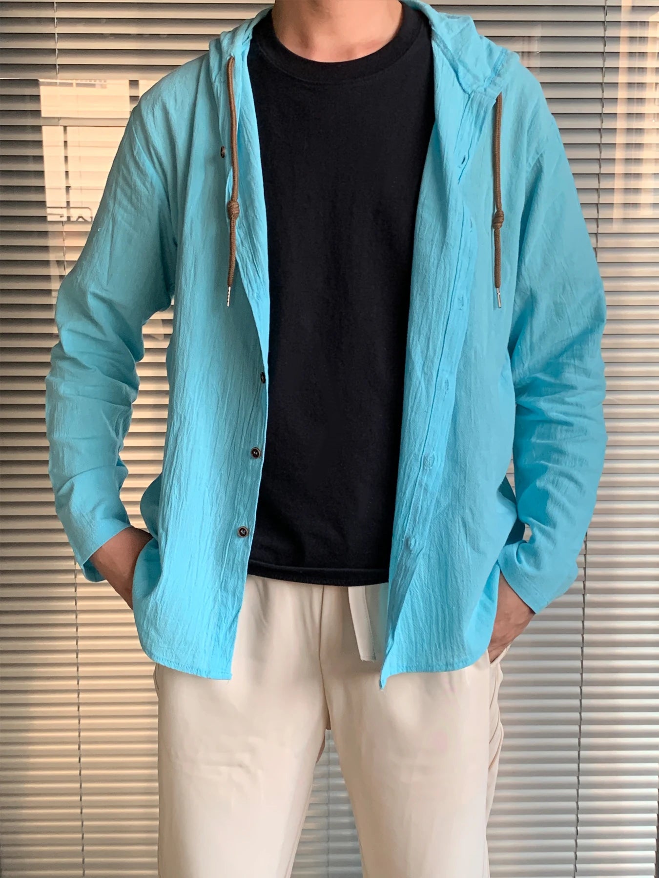 Chemise Décontractée Été 100% Coton à Capuche