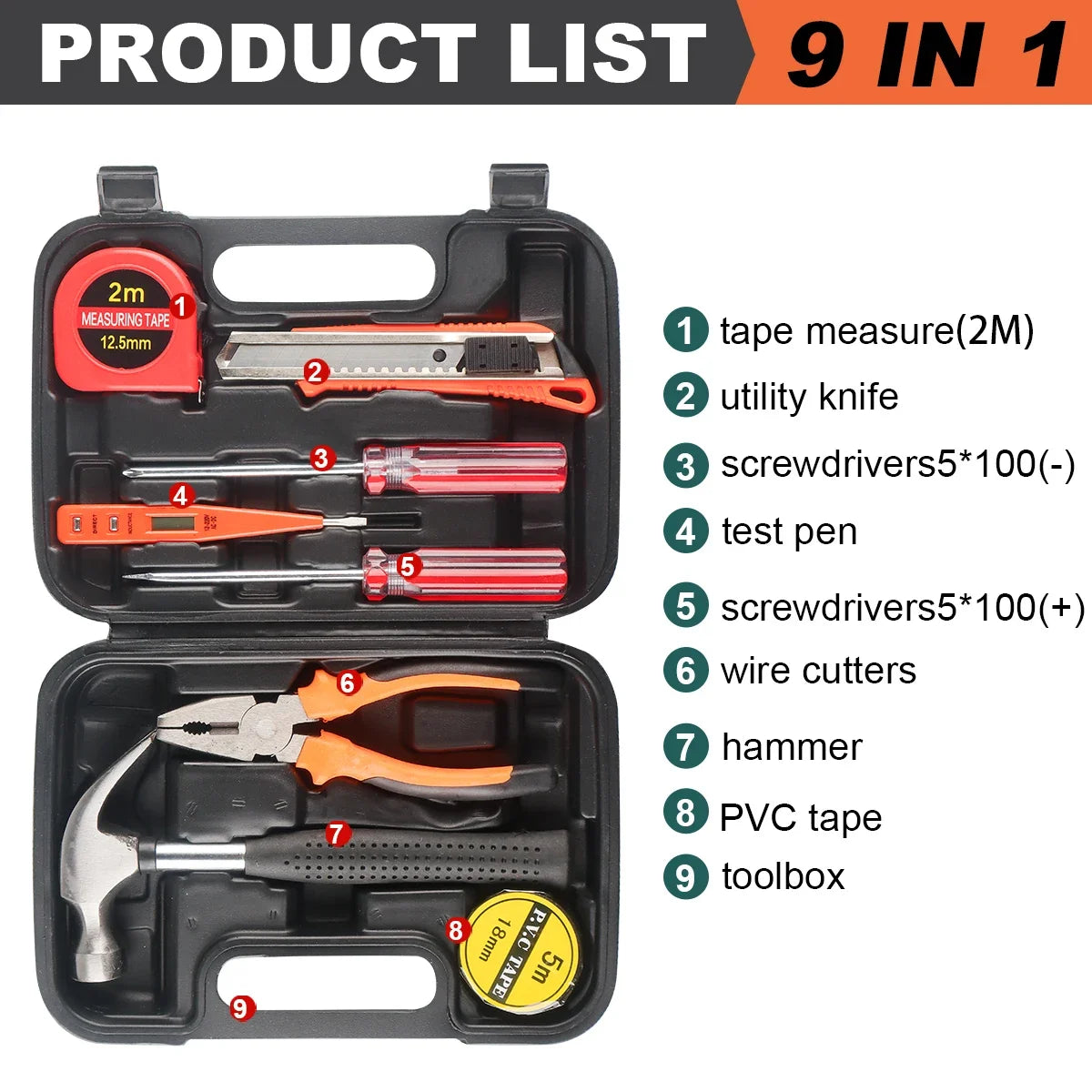 Boite à outils à main 9PCS