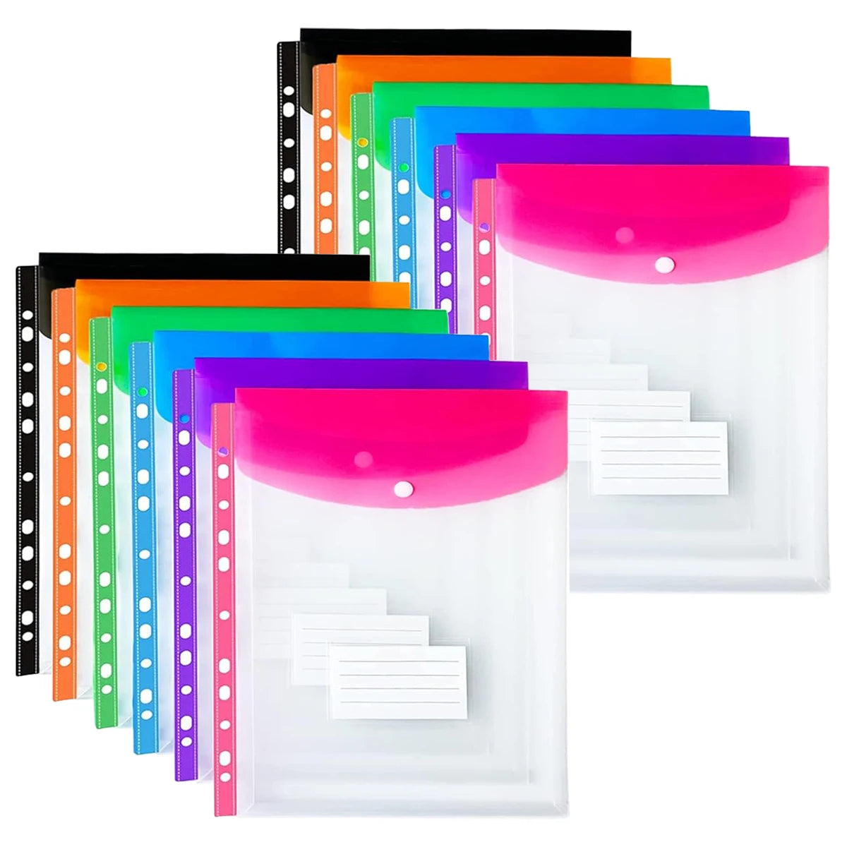 12x Pochettes Porte-fichiers à Bouton Pression pour Classeur
