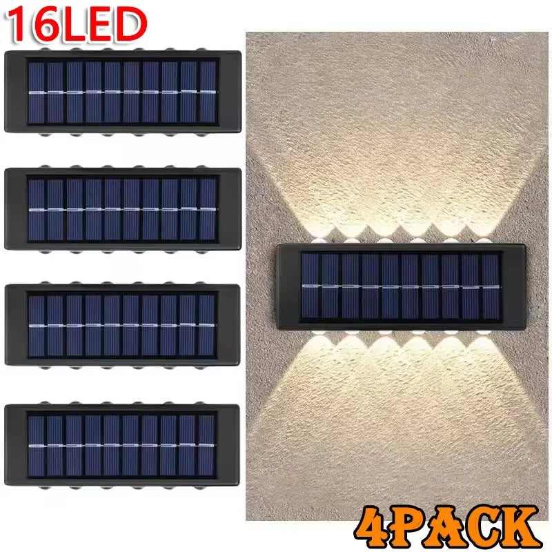 Lot de 4 Appliques Solaires Murales Doubles Faisceaux 16LED 1200mAh