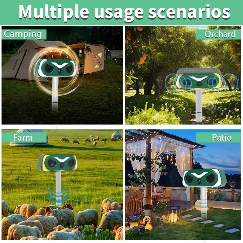 Répulsif Ultrasonique Animaux Solaire & USB Extérieur Imperméable