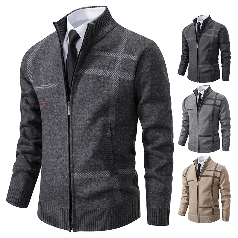 Cardigan en laine à col cheminé à motif - Homme