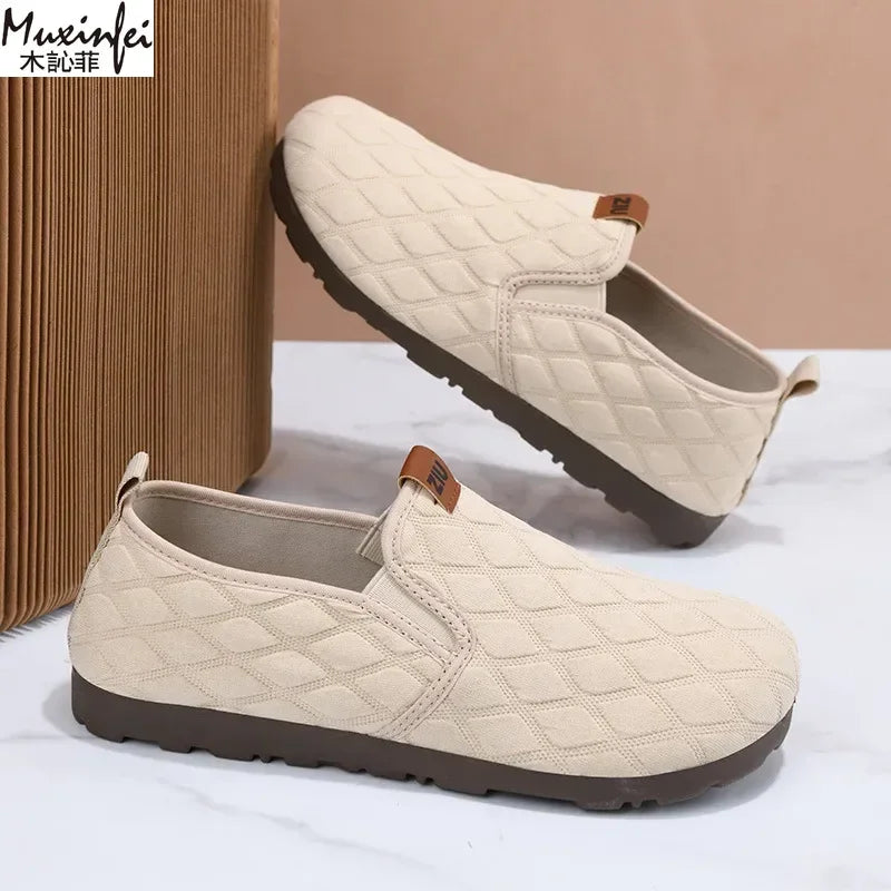 Chaussures Faciles à Enfiler Motif Losange - Femme