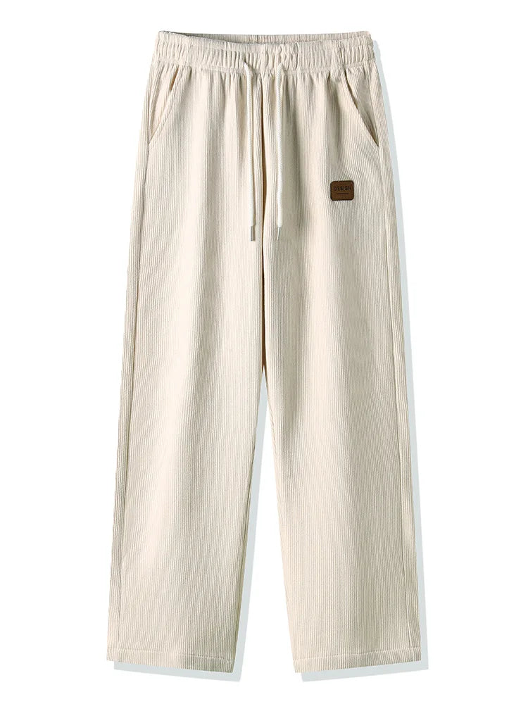 Pantalon Casual Ample en Velours Côtelé avec Doublure Polaire