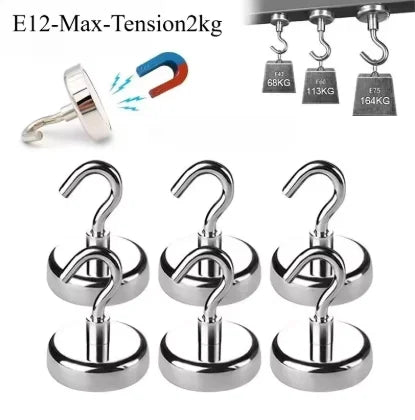 Lot de 10 Crochets Magnétiques Puissants & Polyvalents - Jusqu'à 12kg
