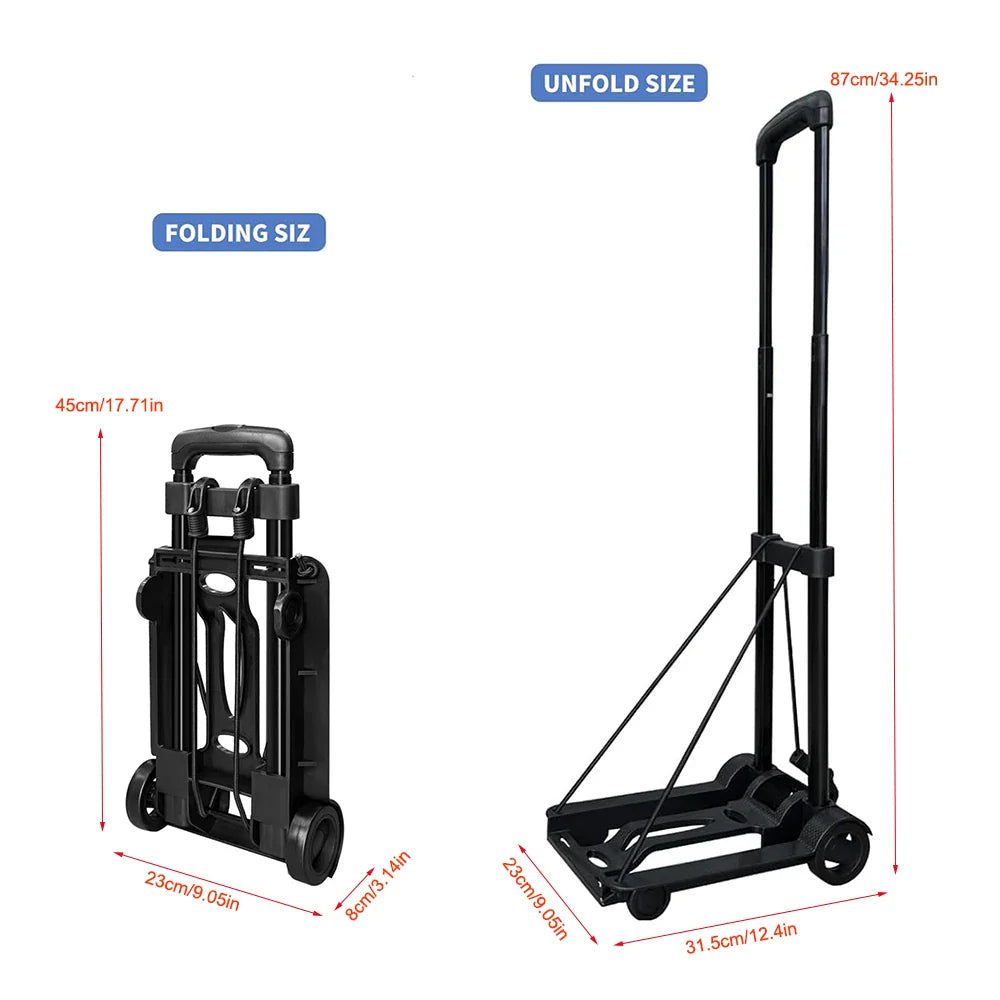 Diable à Main Pliable et Portable avec Cordes de Maintien - Jusqu'à 25kg
