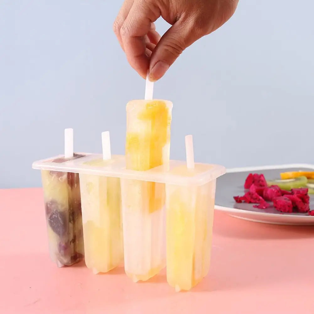 Moule à Glaces 4 Compartiments avec Couvercle – Bac Réutilisable pour Glaces Maison et Popsicles