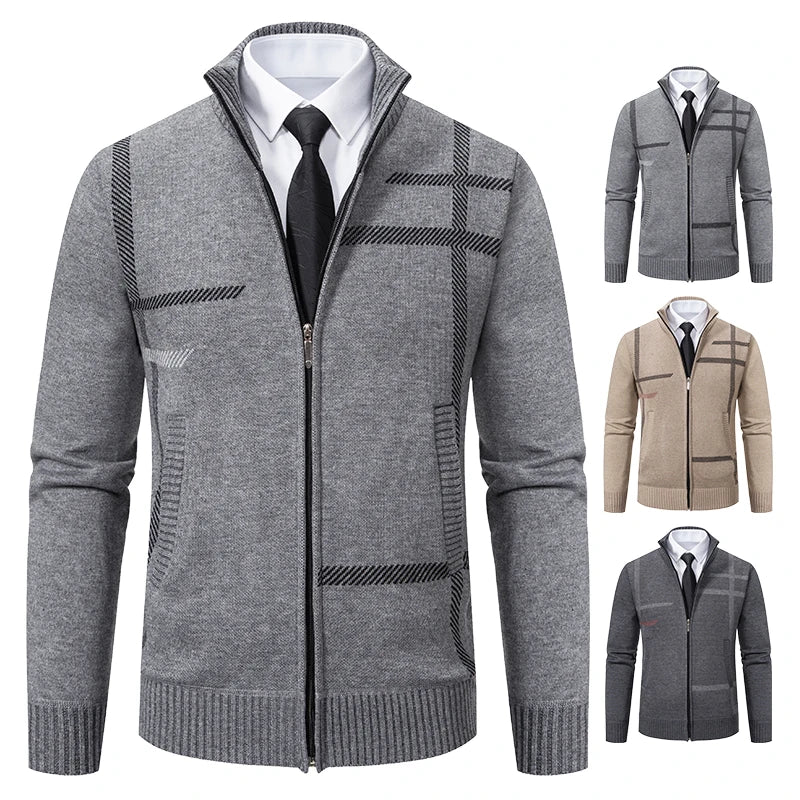 Cardigan en laine à col cheminé à motif - Homme