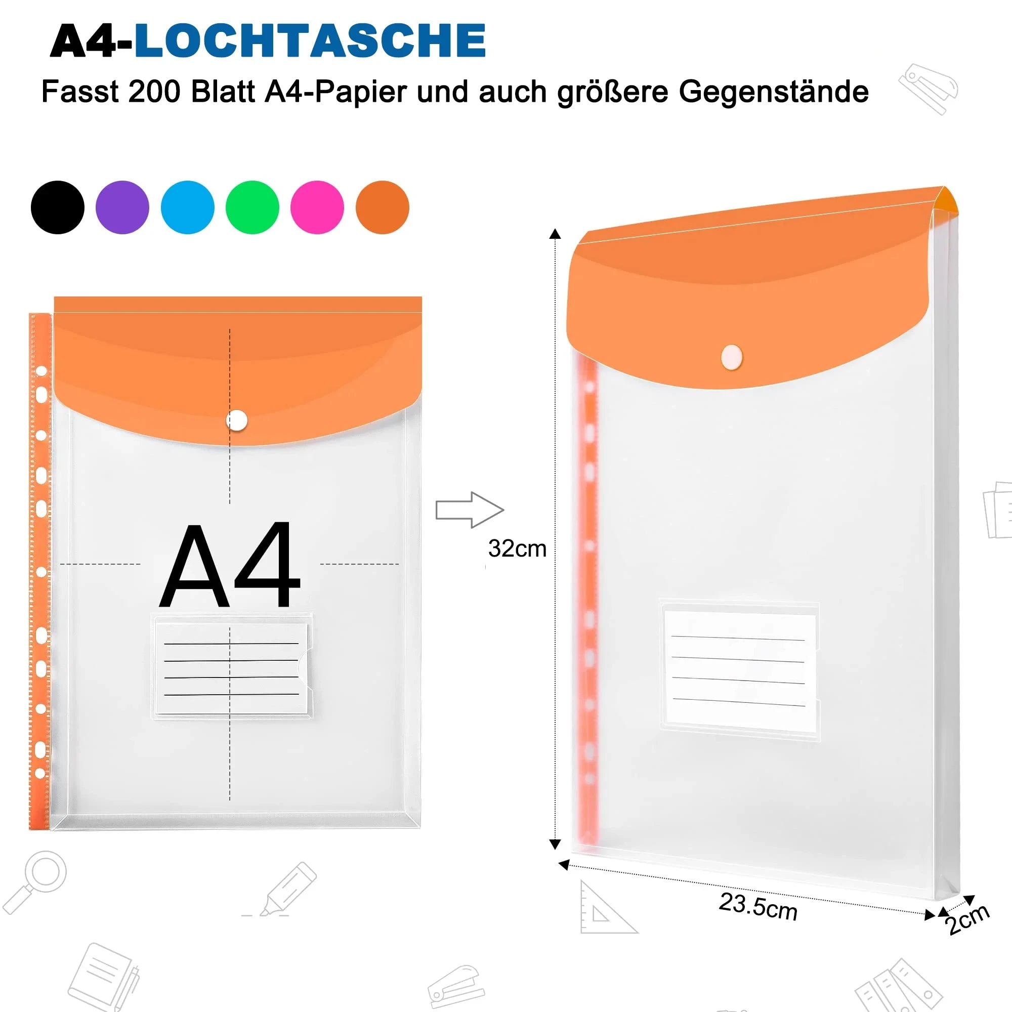 12x Pochettes Porte-fichiers à Bouton Pression pour Classeur