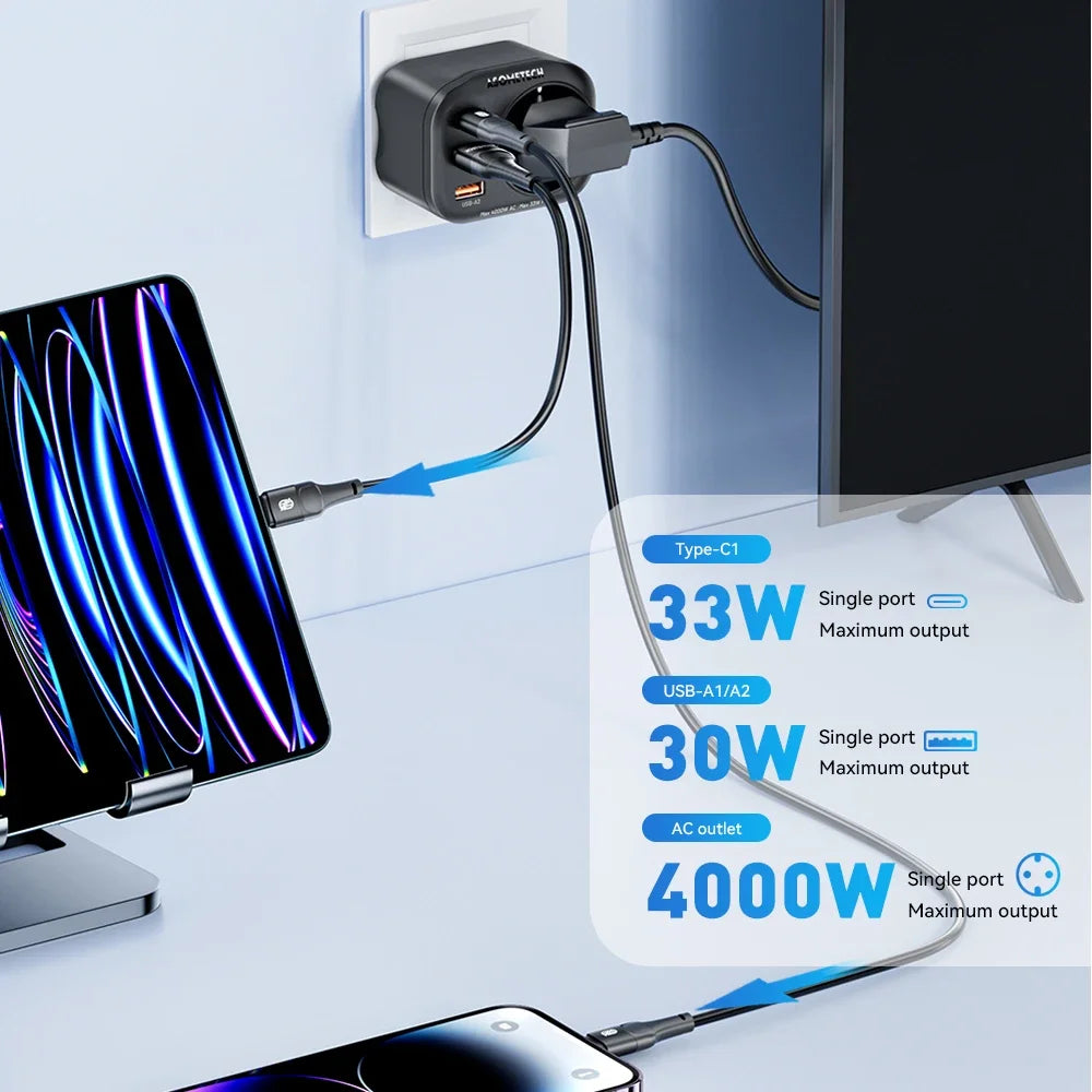 Multiprise 4000W avec Charge Rapide 33W