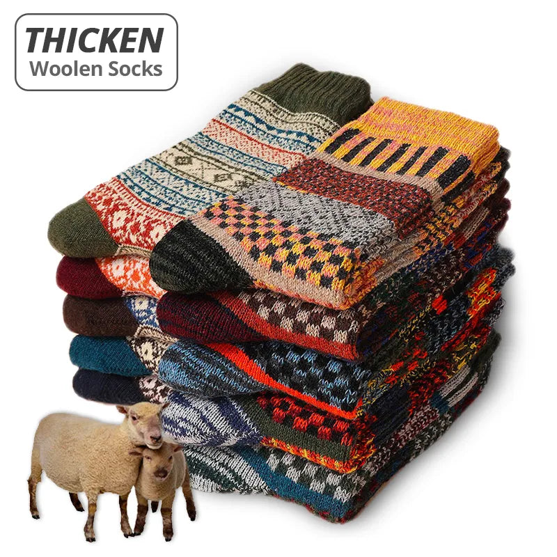 Lot de 10 paires de chaussettes en laine de mouton authentique - Style rétro