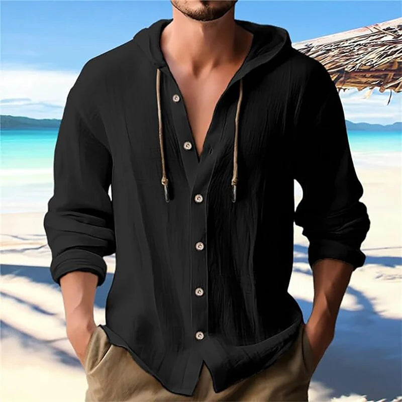 Chemise Décontractée Été 100% Coton à Capuche