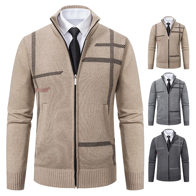 Cardigan en laine à col cheminé à motif - Homme