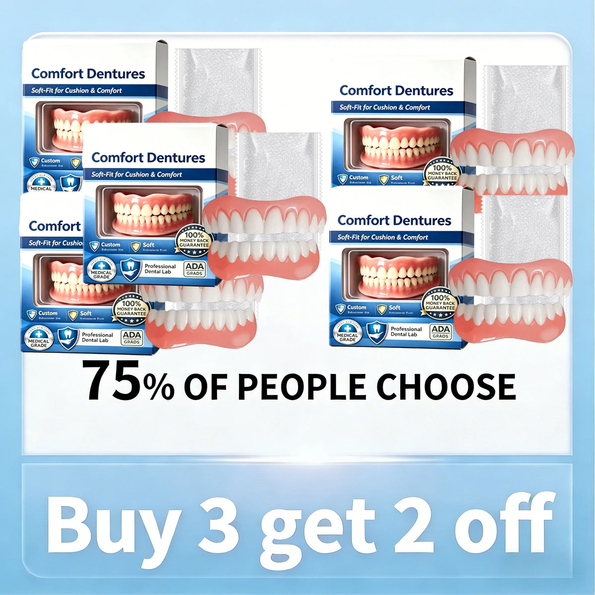 Prothèse Dentaire Complète Amovible en Silicone – Dentier Haut et Bas, Aspect Naturel & Confort Souple