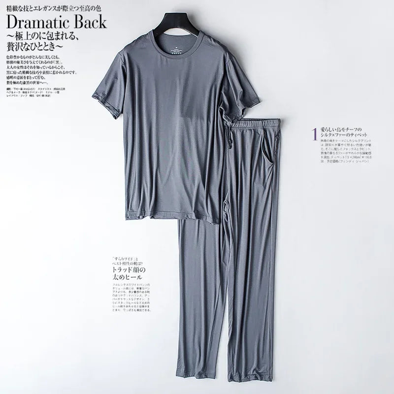 Pyjama homme 2 pièces en modal — t-shirt manches courtes et pantalon, léger printemps été