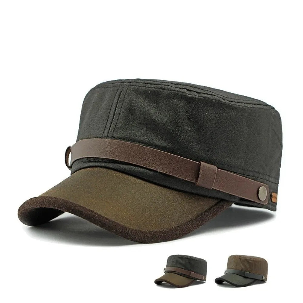 Casquette Militaire Homme Vintage en Toile Cirée Imperméable – Style Rétro Automne/Hiver