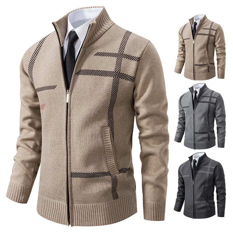 Cardigan en laine à col cheminé à motif - Homme