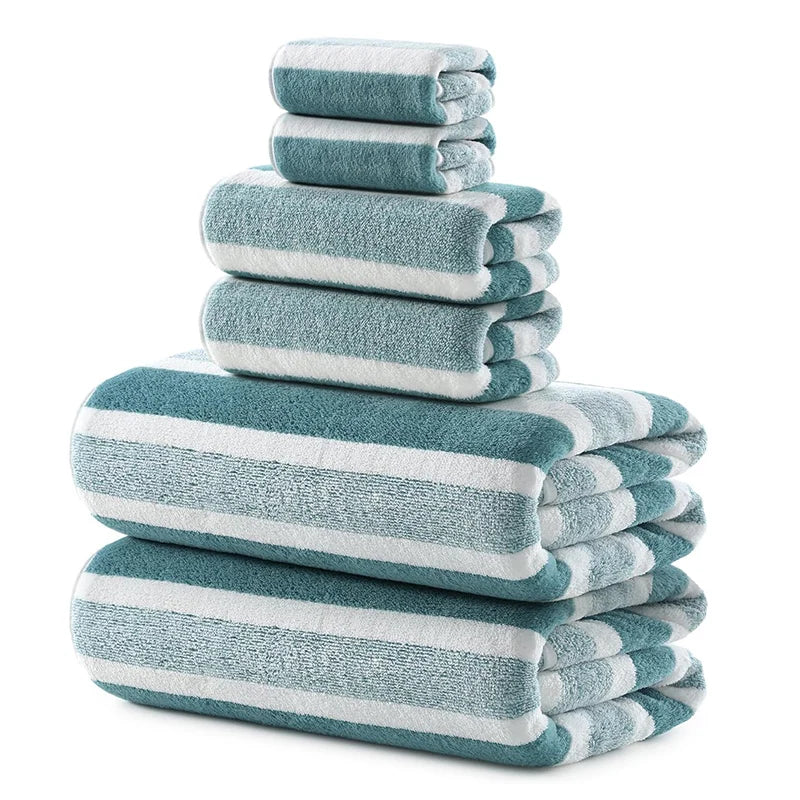 Lot de 6 Serviettes de Bain Rayées Super Douces & Absorbantes