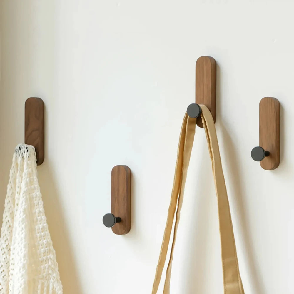 Lot de 5 Crochets Auto-adhésifs en Bois Multifonctions