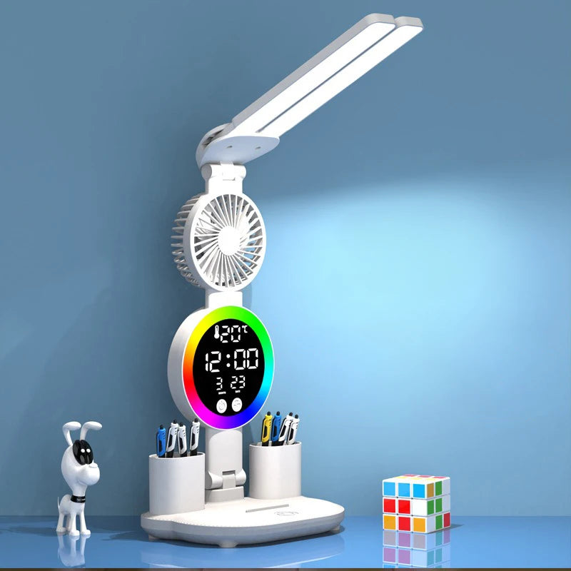 Lampe de Bureau Multifonction 4-en-1 avec Ventilateur
