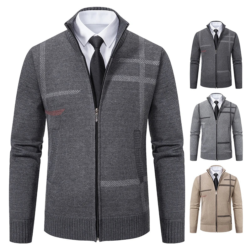 Cardigan en laine à col cheminé à motif - Homme