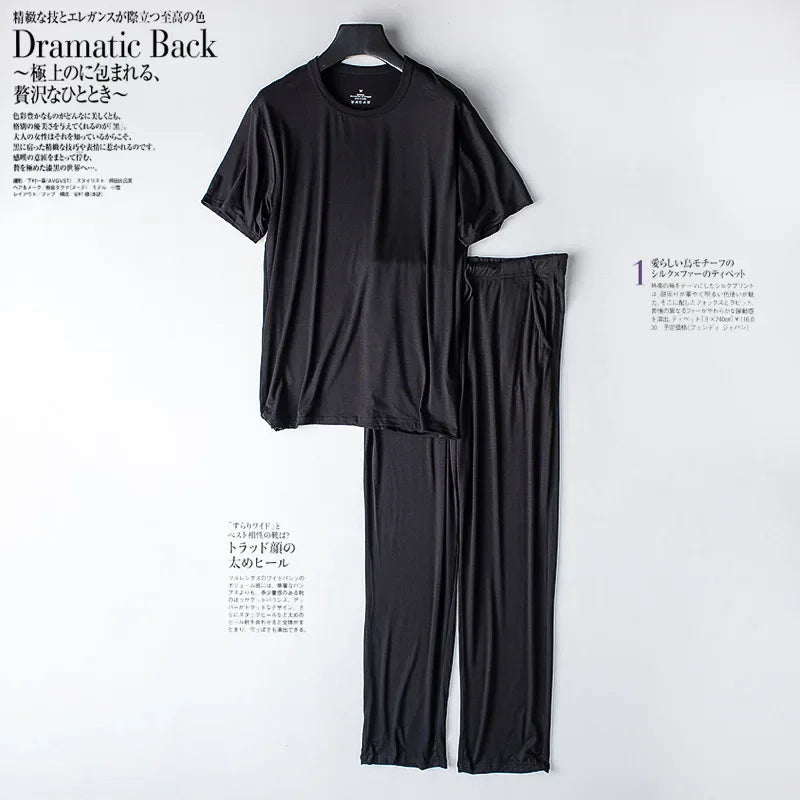 Pyjama homme 2 pièces en modal — t-shirt manches courtes et pantalon, léger printemps été