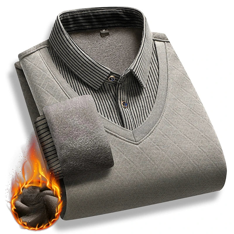 Pull 2 en 1 - Pull à Motif & Chemise à Rayures