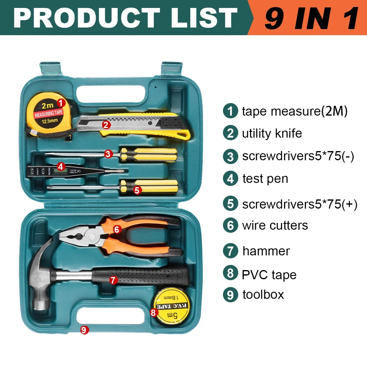 Boite à outils à main 9PCS