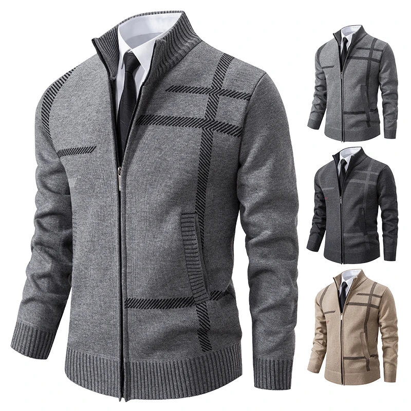 Cardigan en laine à col cheminé à motif - Homme