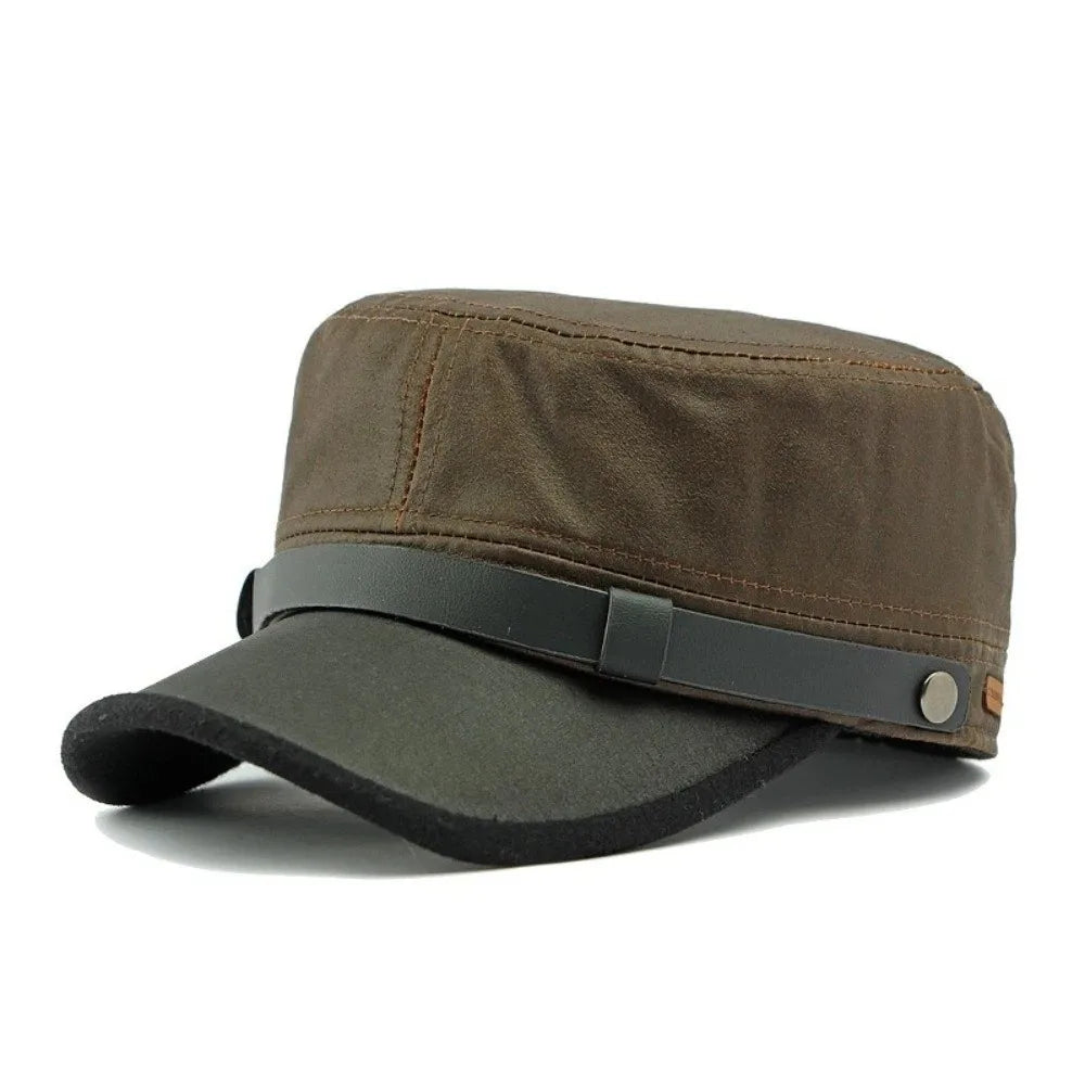 Casquette Militaire Homme Vintage en Toile Cirée Imperméable – Style Rétro Automne/Hiver
