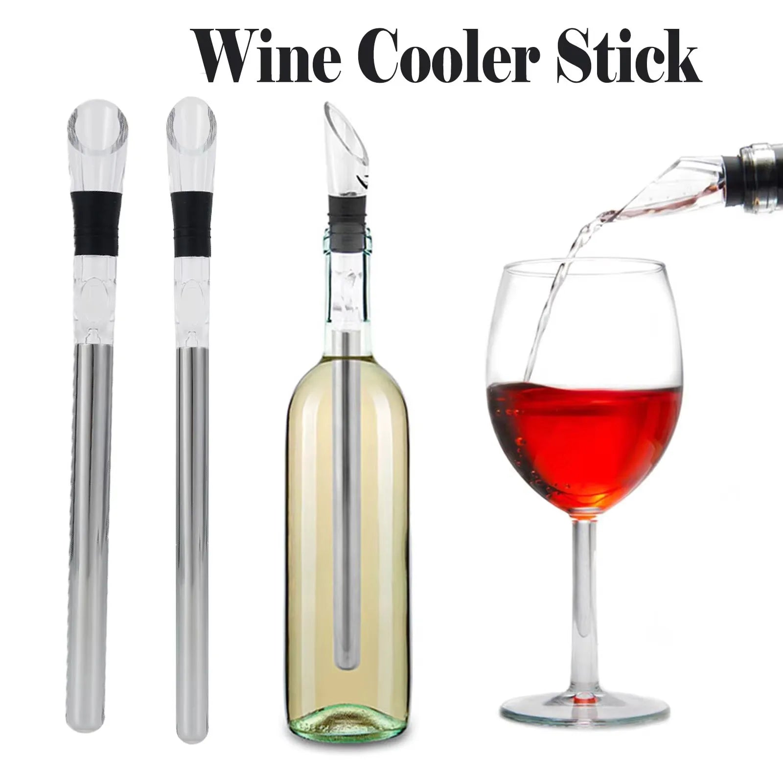 Refroidisseur de Vin 4-en-1 en Acier Inoxydable – Bâton Rafraîchissant avec Bouchon Bec Verseur et Aérateur