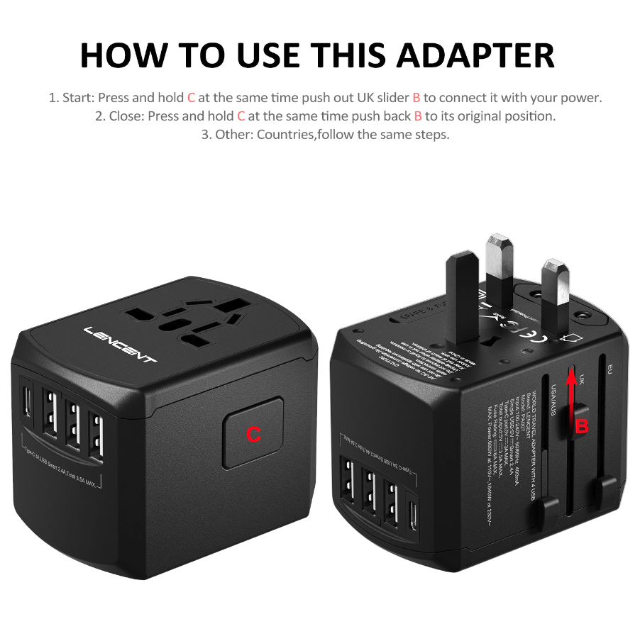 Adaptateur universel de voyage - EU, UK, USA & AU