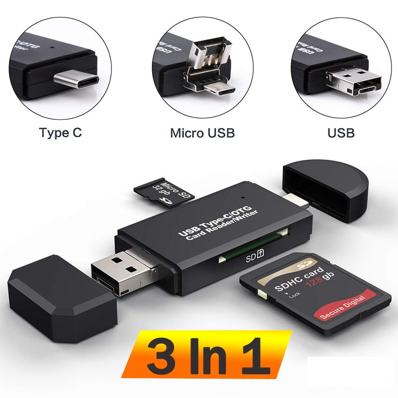 Lecteur de Carte 3 en 1 Micro USB - USB - Type C pour Android