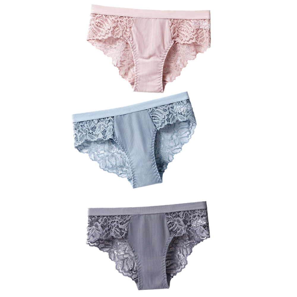 Lot de 3 Culottes féminines en coton à dentelle