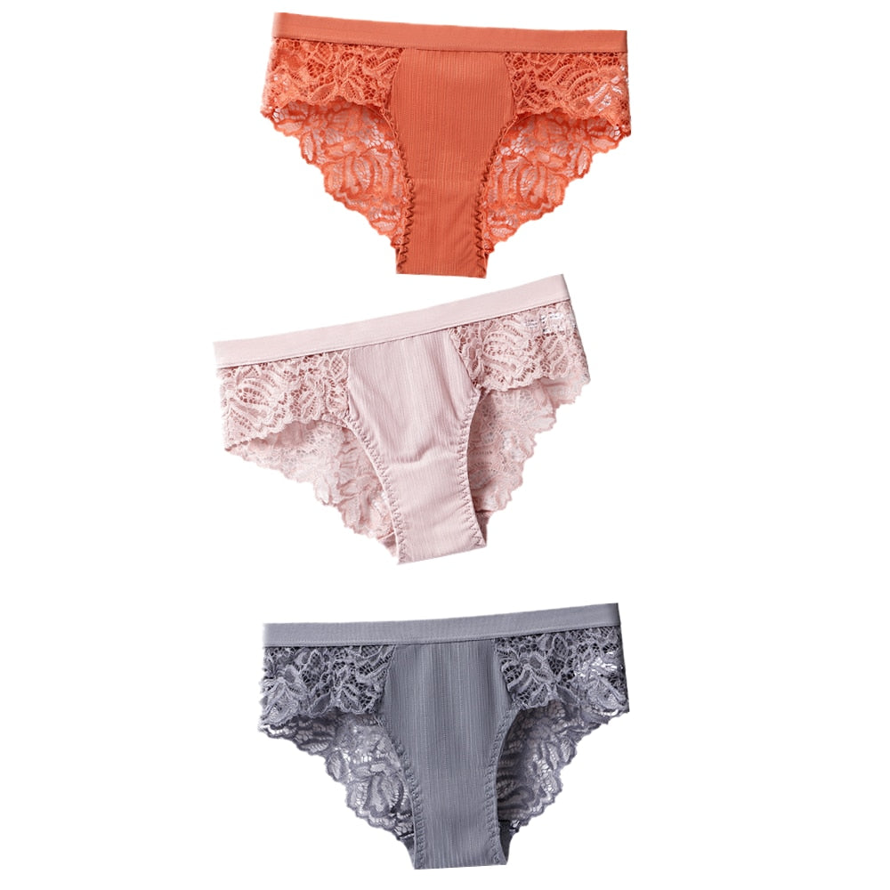 Lot de 3 Culottes féminines en coton à dentelle