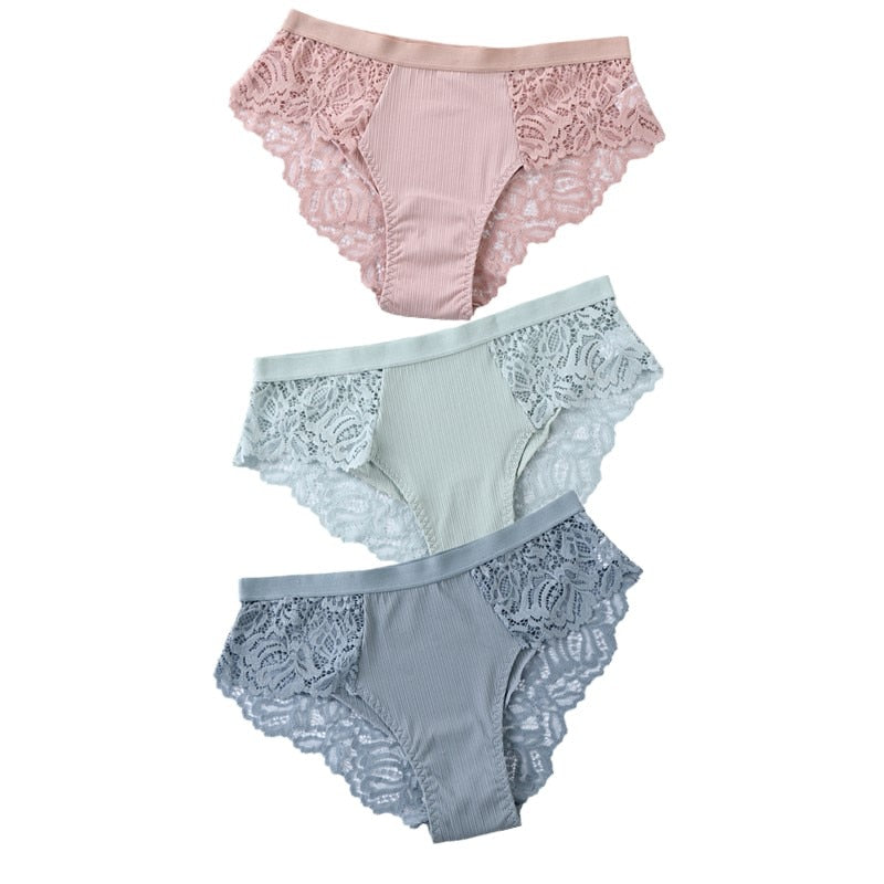 Lot de 3 Culottes féminines en coton à dentelle