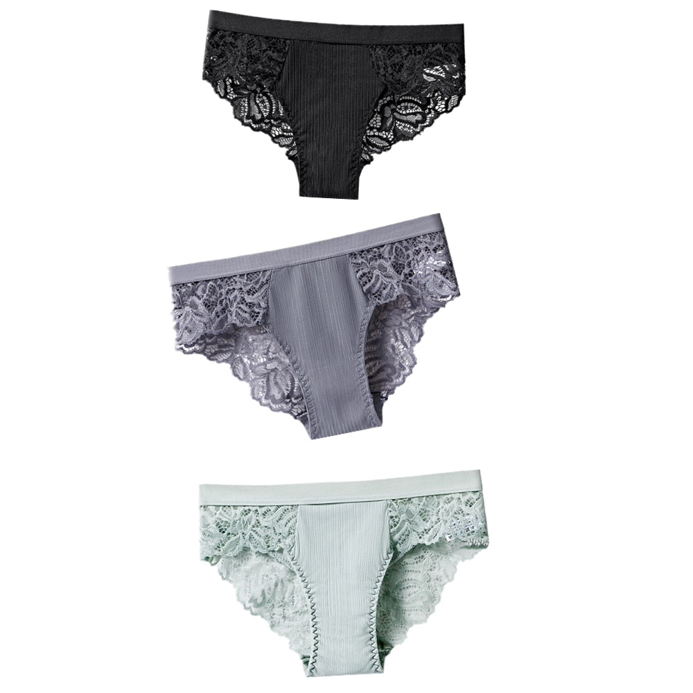 Lot de 3 Culottes féminines en coton à dentelle