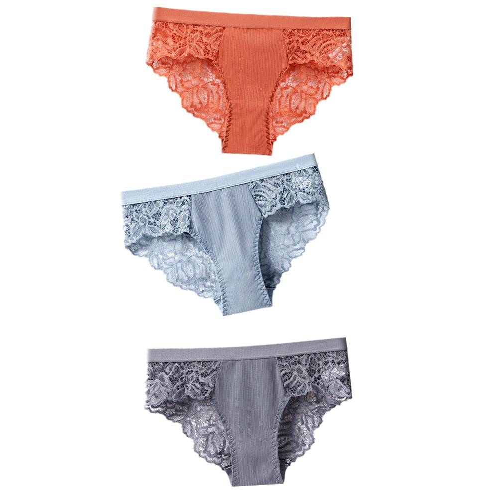 Lot de 3 Culottes féminines en coton à dentelle